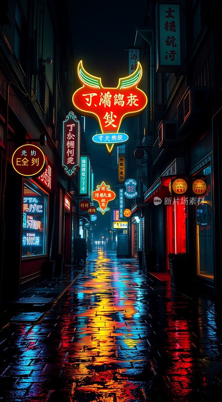 霓虹灯下的繁华街道夜景