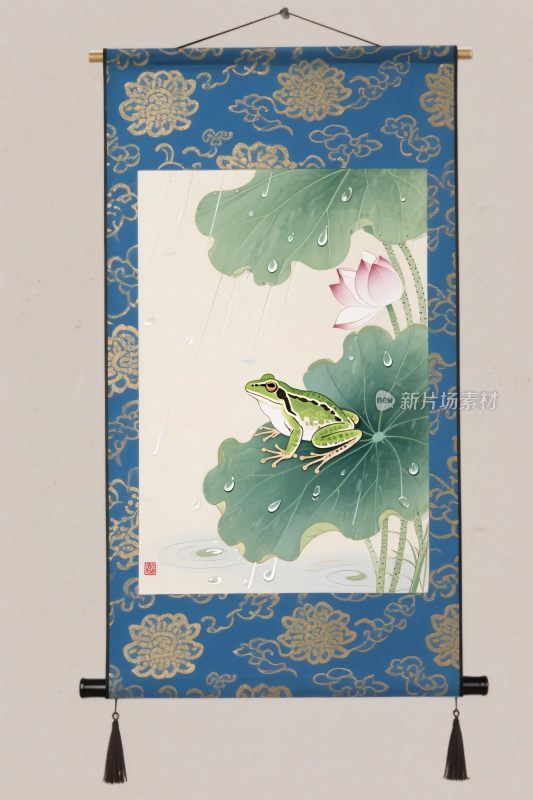 传统挂画青蛙荷叶