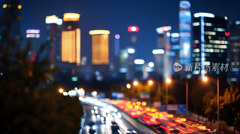 城市高楼夜景灯光虚化科技商务背景图