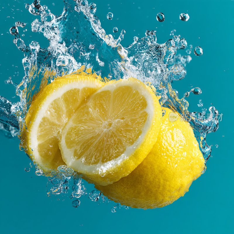 柠檬入水溅起水花瞬间