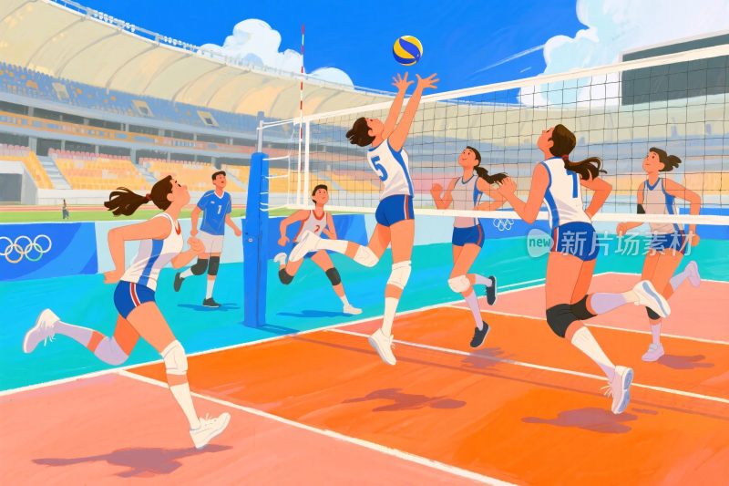排球比赛竞技场景插画