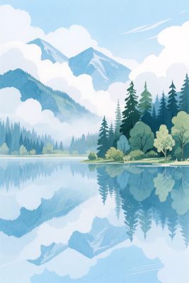 山水湖景插画