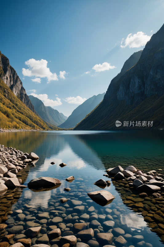 一大片水面里面有岩石高清风景图片