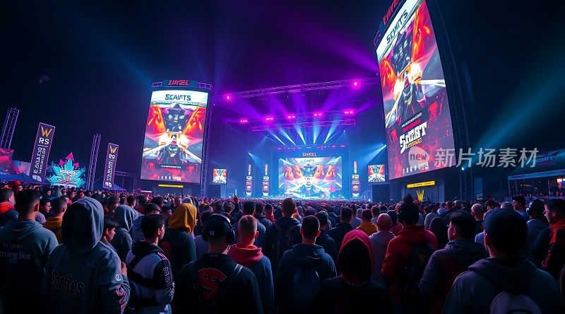 电竞比赛现场观众热情高涨舞台灯光璀璨