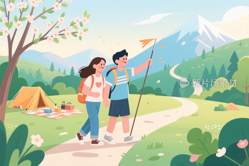 户外露营徒步插画