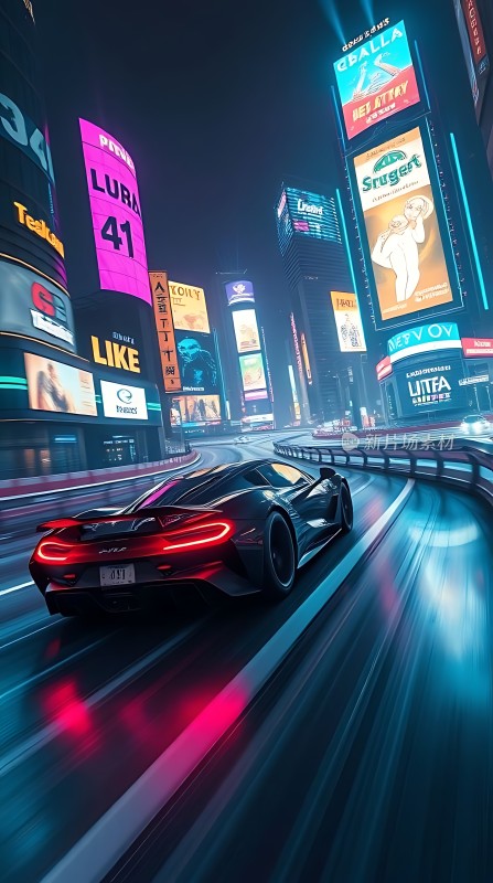 霓虹灯下疾驰的未来座驾