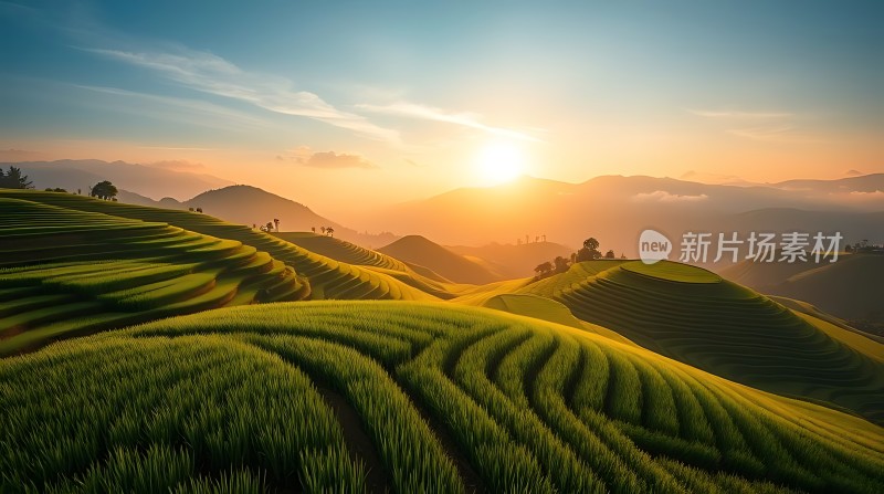 梯田晨曦阳光洒满大地