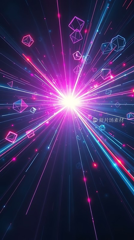 紫色光束与几何图形交织的炫目视觉效果