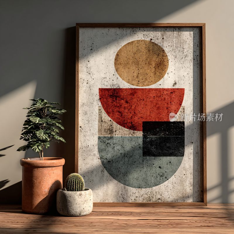 室内装饰画与绿植组合