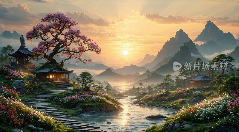 晨曦下的山水画卷