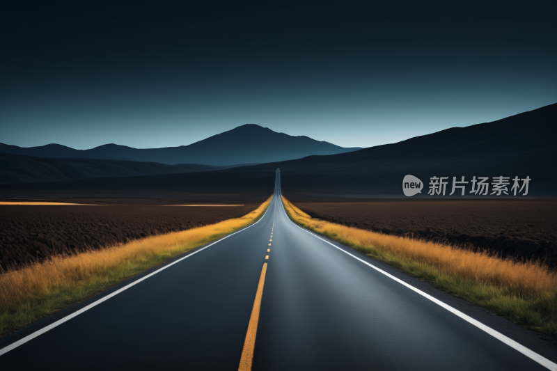 一条黄线穿过沙漠的道路被夷为平地背景图片