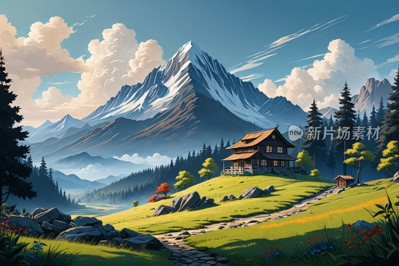 山间小屋高山清风景插图片