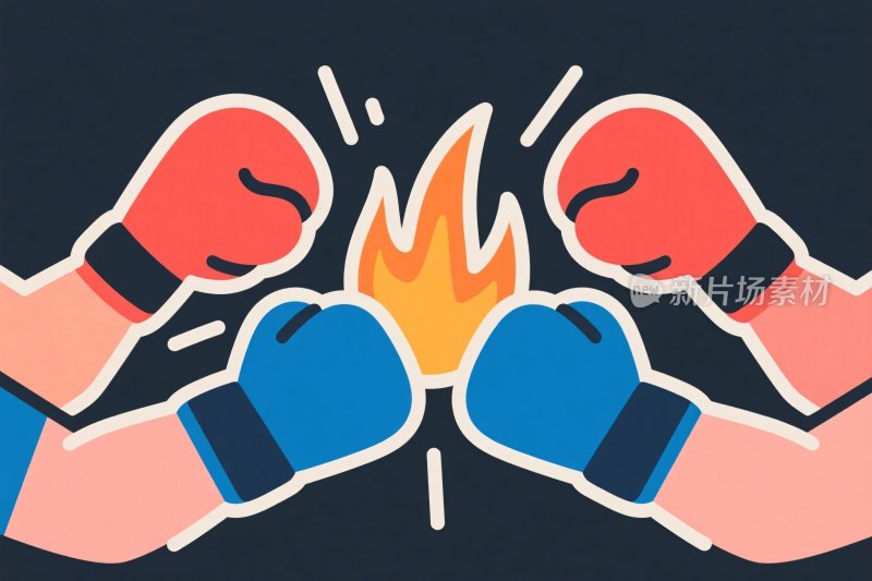 拳击手套碰撞火焰插画