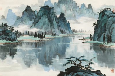 传统山水水墨画卷