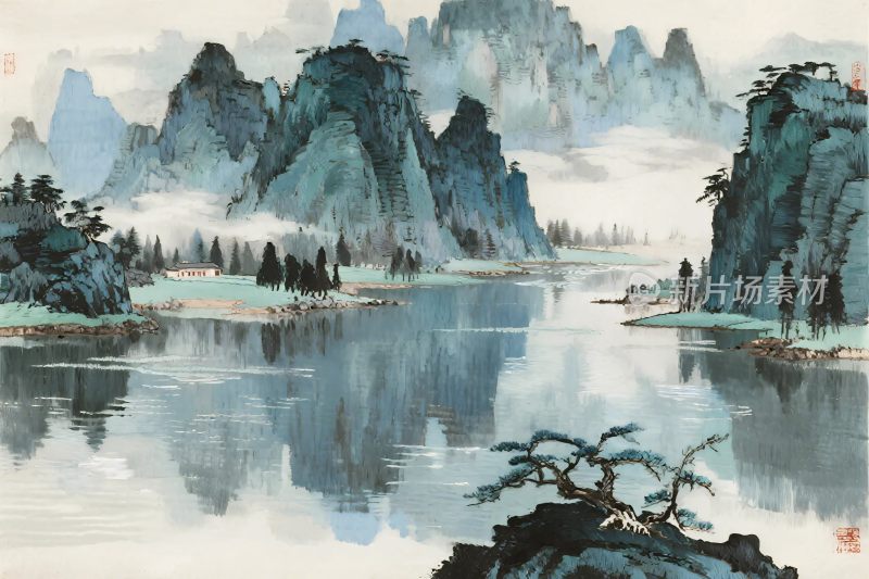 传统山水水墨画卷