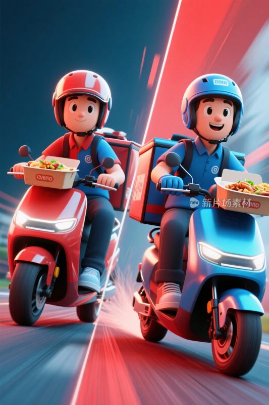 外卖员骑行插画