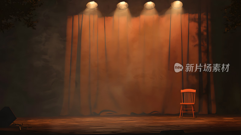 昏暗舞台上一把孤独椅子