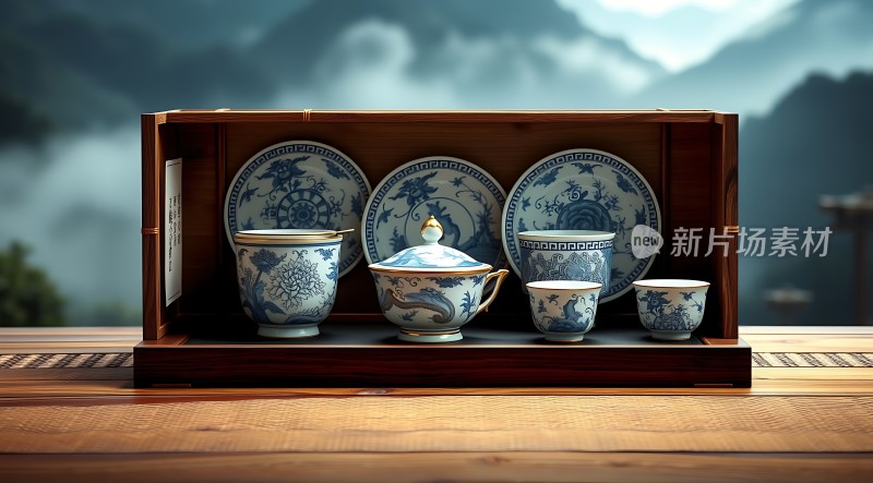青花瓷茶具展示
