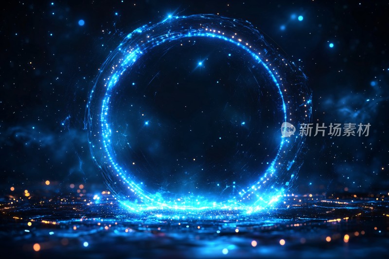 蓝色科幻环形光效背景图