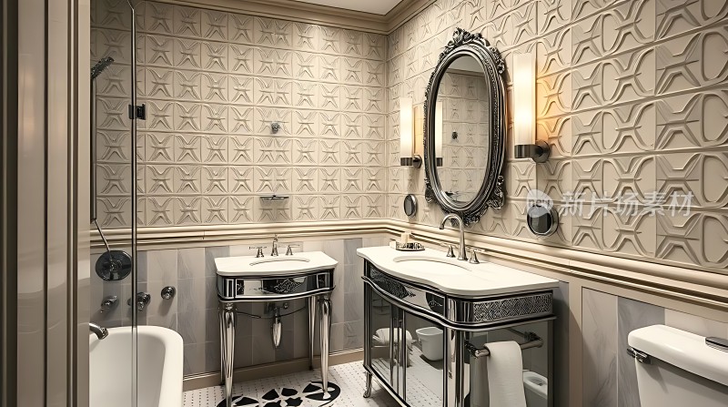 豪华浴室设计双洗手台与精美装饰