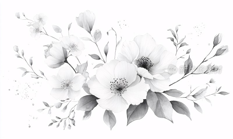 黑白花卉插画图案