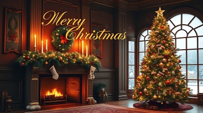 圣诞树与壁炉温馨场景