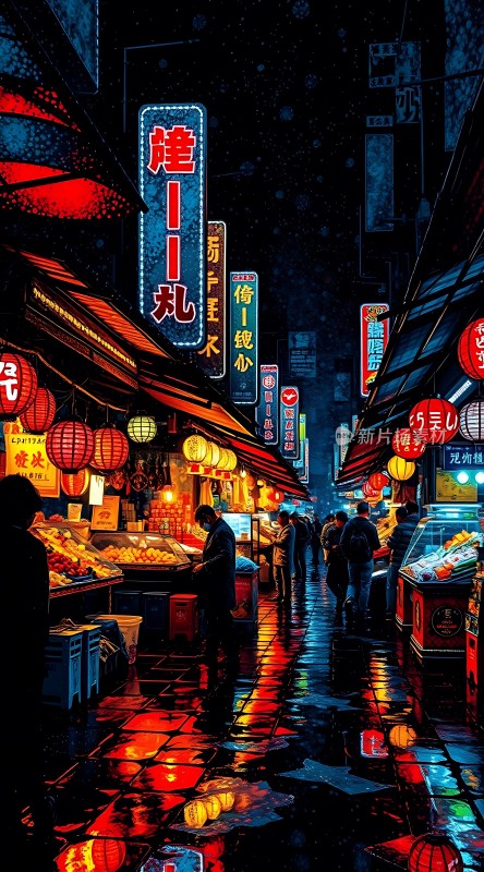 霓虹灯下的繁华夜市