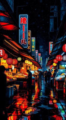 霓虹灯下的繁华夜市 霓虹灯下的繁华夜市