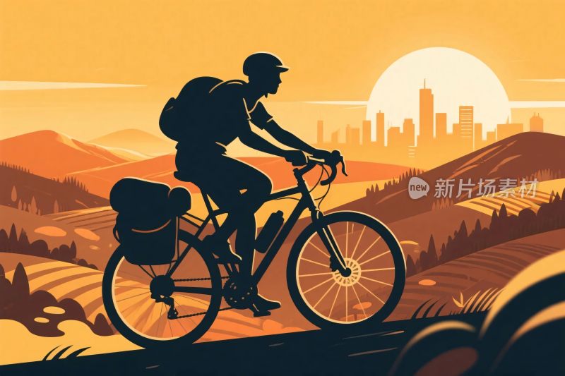 骑行剪影插画