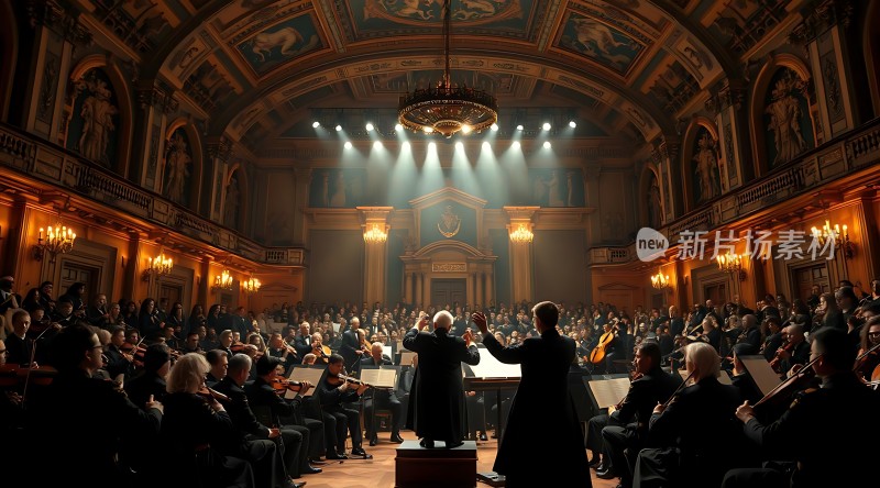 指挥家引领交响乐团观众沉浸音乐盛宴中
