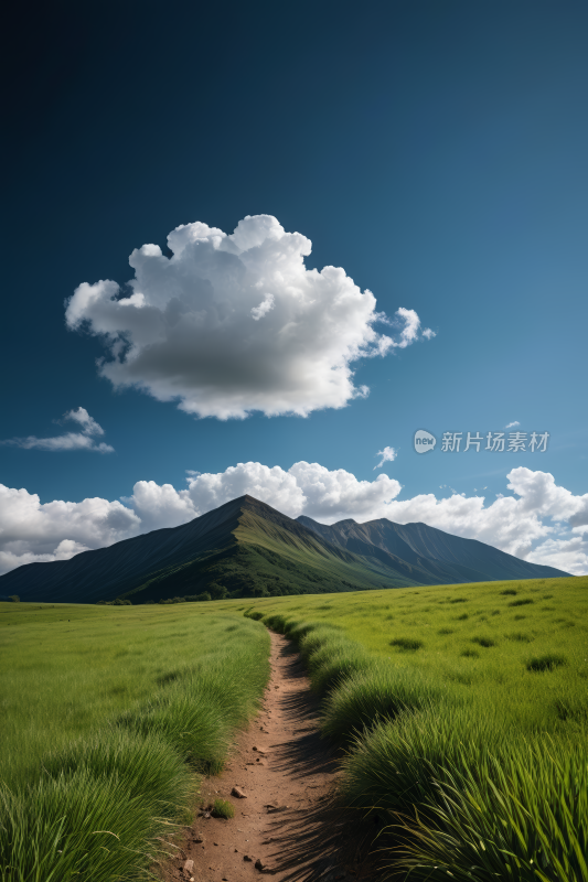 一条通往草山的土路高清风景摄影图片