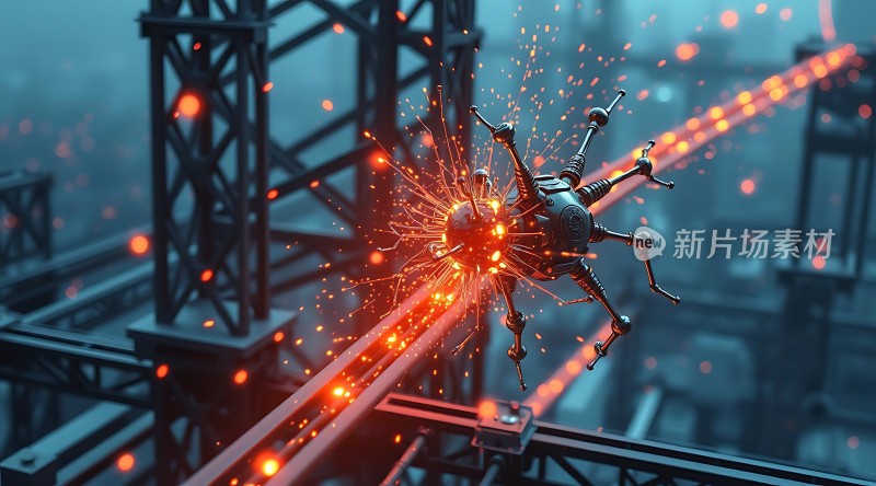 机械蜘蛛与光束碰撞