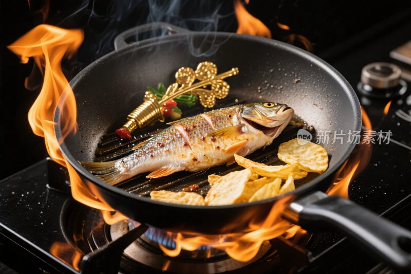 美食烹饪油炸鱼场景