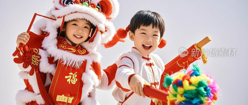 可爱小孩玩具熊新年节日欢乐图