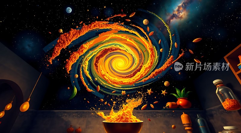 新片场素材宇宙漩涡与厨房食材的结合