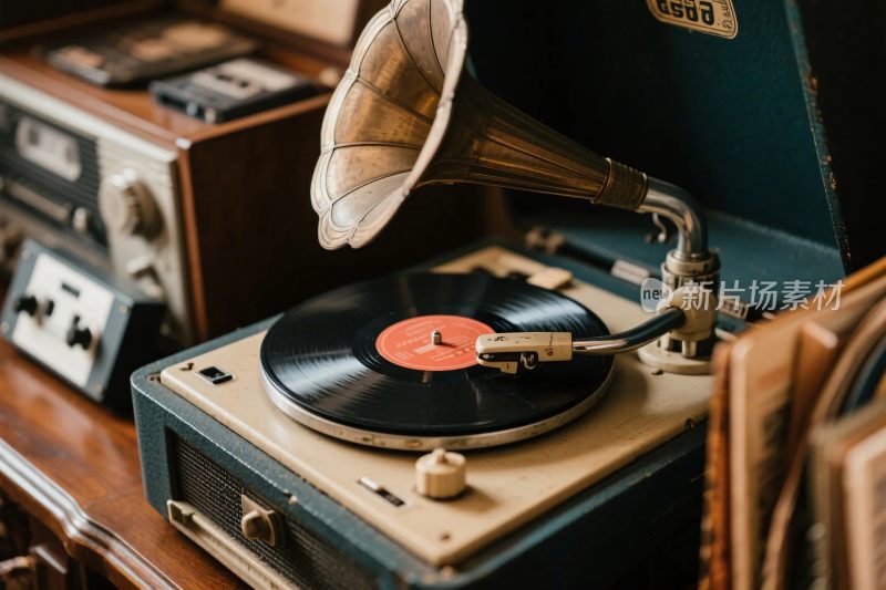 复古留声机与黑胶唱片