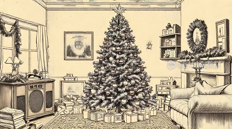 圣诞树下的温馨客厅