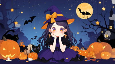 万圣节主题活动海报背景女巫南瓜灯蝙蝠图 万圣节主题活动海报背景女巫南瓜灯蝙蝠图