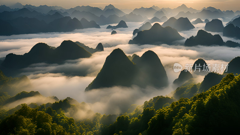 桂林山水照片山峰云海群山云雾缭绕自然风景