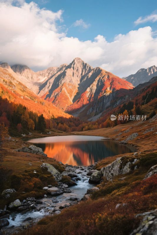 秋日山间湖泊美景