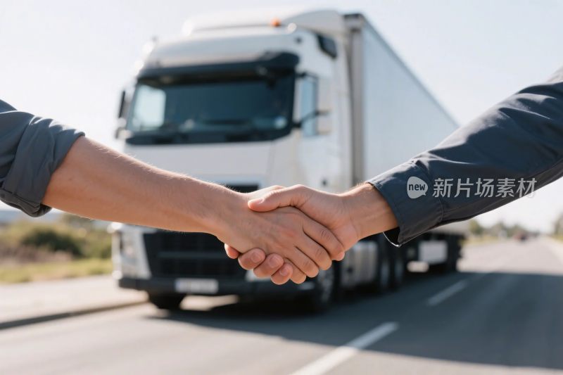 货车前握手合作场景