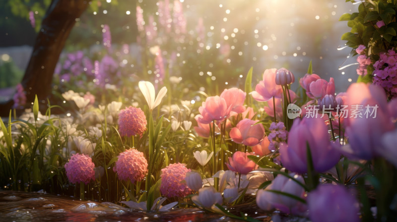 春天春日晨曦中的郁金香鲜花