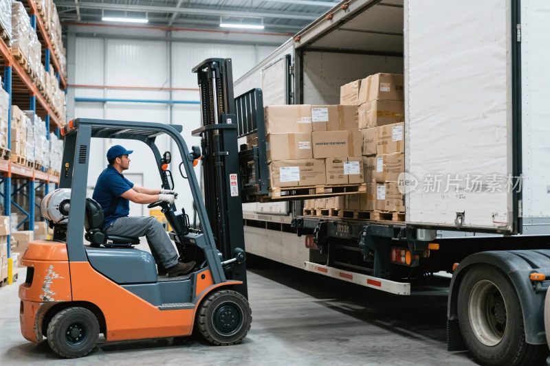 仓库叉车货物搬运场景