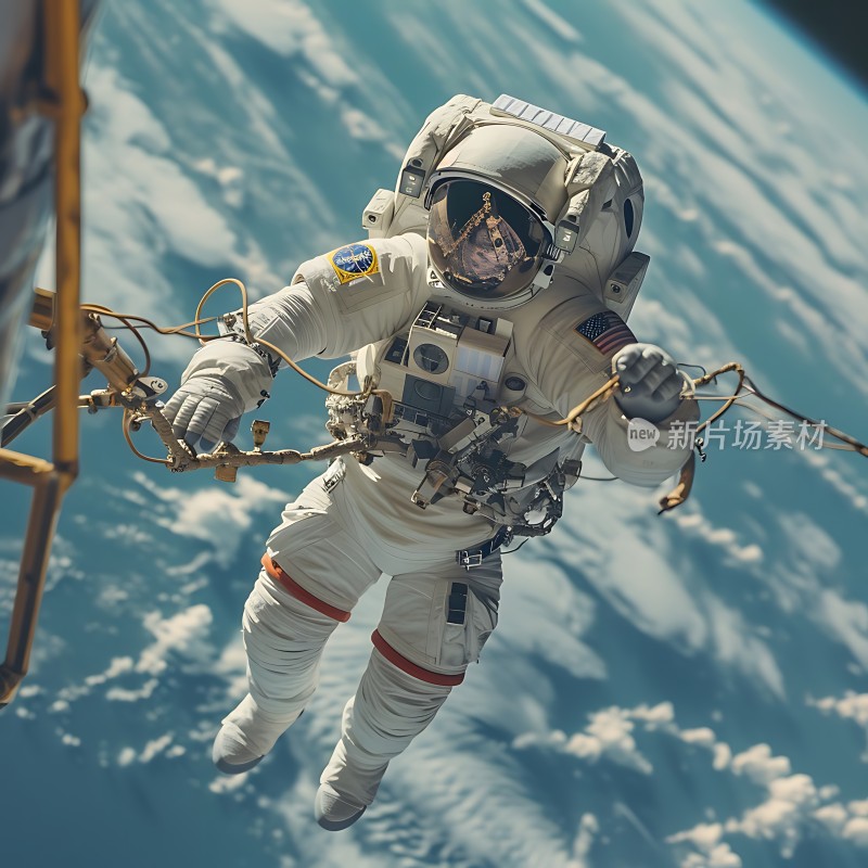 太空漫步宇航员在地球轨道上工作