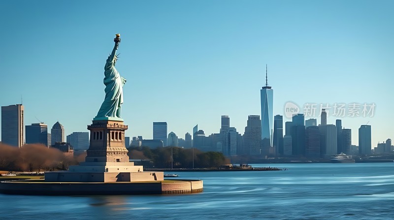 自由女神像与纽约天际线