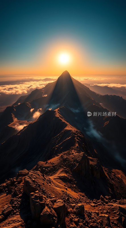 日出奇景云海环绕的山峰