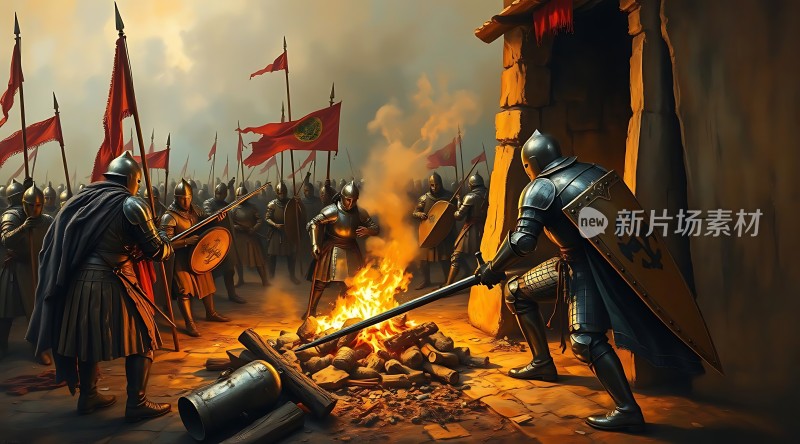骑士与火焰战场上的英勇对决