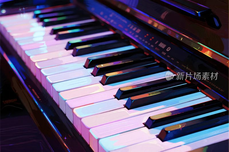 彩色钢琴键盘特写