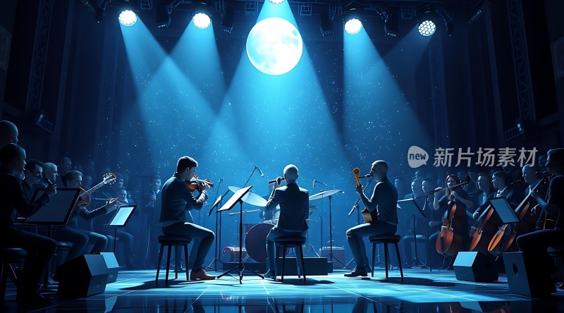 音乐会现场月光下的交响乐团演奏