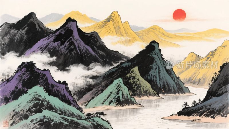 山水水墨国画画卷